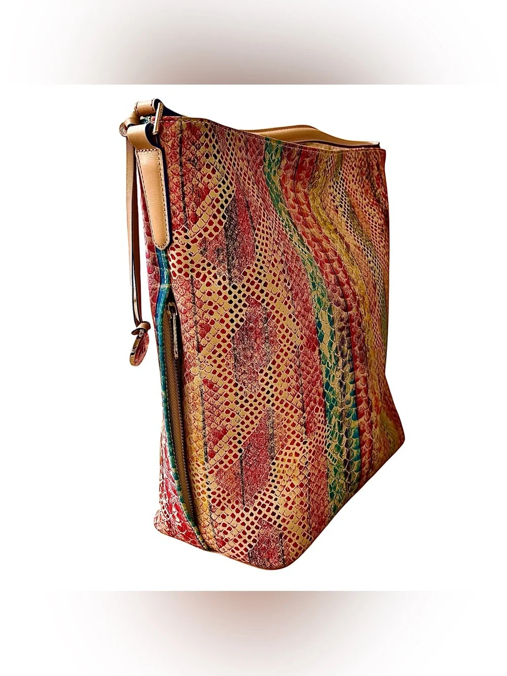 BRAHMIN Multicolored Snakeskin Print Leather Hobo